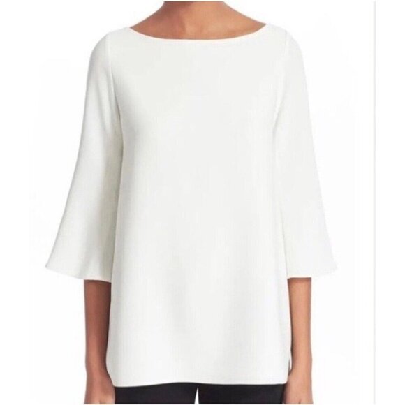 Elizabeth and James Womens Top Sz Small White Crepe Low Tie Back Bell Sleeve - Picture 1 of 9